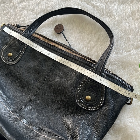 The Sak Leather Tote Satchel Bag 18” Large Brown Pebbled Cow Hide Gold Hardware - Picture 11 of 14